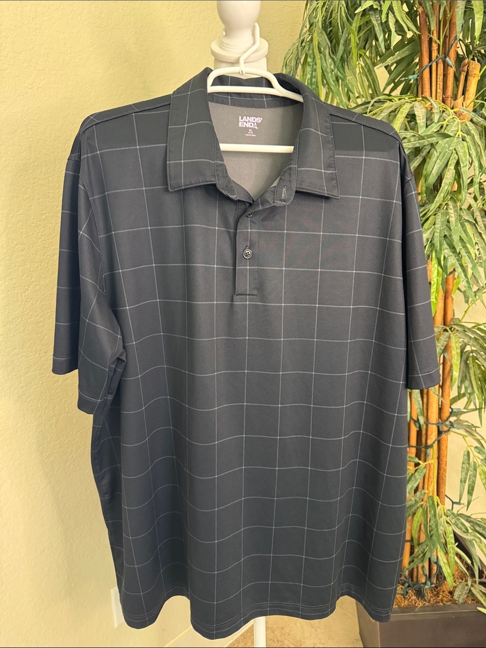 Lands' End Black Polo with White Windowpane Grid, Men's Size XL - Picture 7 of 7